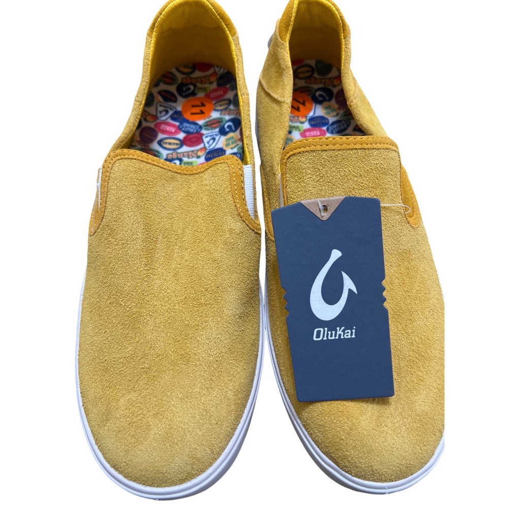 Olukai Pehuea Li O'ahu Mens 11 Yellow New Slip On Suede Sneakers